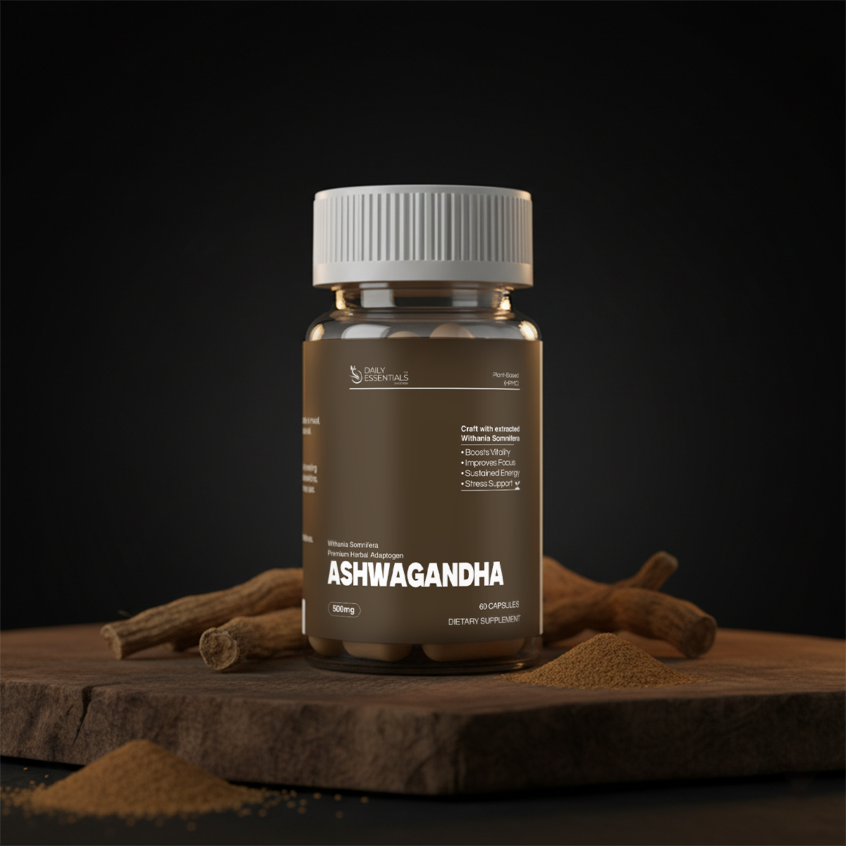 Ashwagandha 500mg capsules herbal stress and energy support supplement